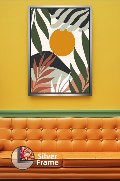 KOSS Dijital Tablou de pânză înrămat cu tematică de soare și frunze în stil b...