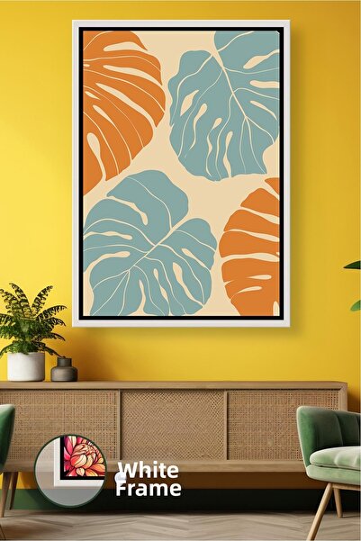 KOSS Dijital Decor de perete modern cu model de frunze portocalii și albastre...