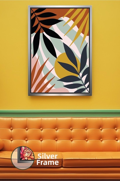 KOSS Dijital Pictură pe pânză în stil boho cu model de frunze în tonuri de mu...