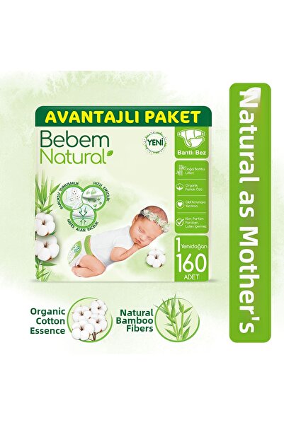 Bebem Natural Size 1 Newborn Advantageous Baby Diapers - Pack of 160 Pieces
