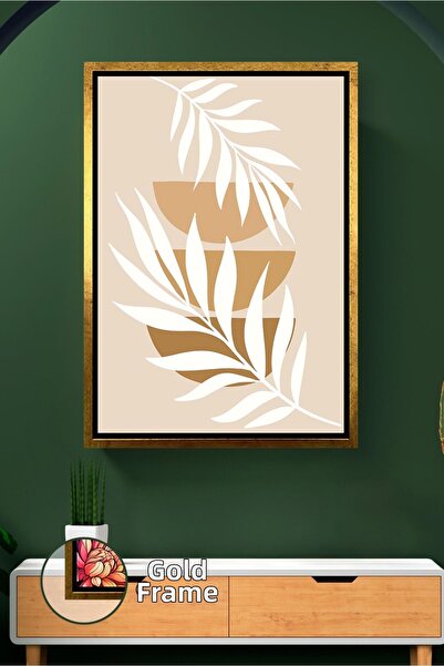 KOSS Dijital Artă de perete simplă în tonuri de pământ, cu frunze minimaliste...