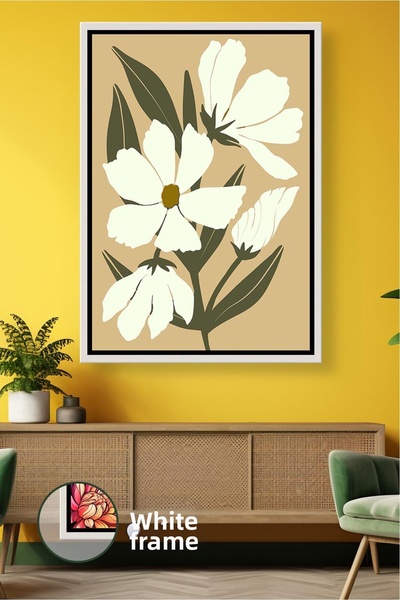 KOSS Dijital Pictură de perete cu model de flori crem, în stil boem, decor na...