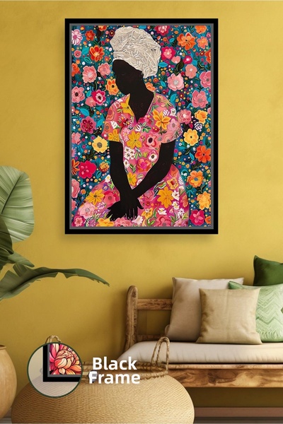 KOSS Dijital Decor de perete cu flori Siluetă de femeie africană Accesoriu co...