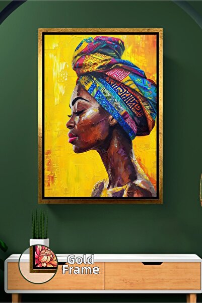 KOSS Dijital Portret lateral de femeie africană cu un eșarfă colorată, decora...