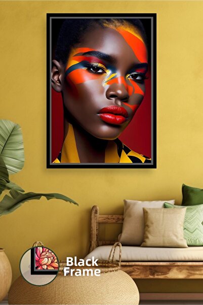 KOSS Dijital Pictură de perete modernă cu portret de femeie pictat în roșu și...