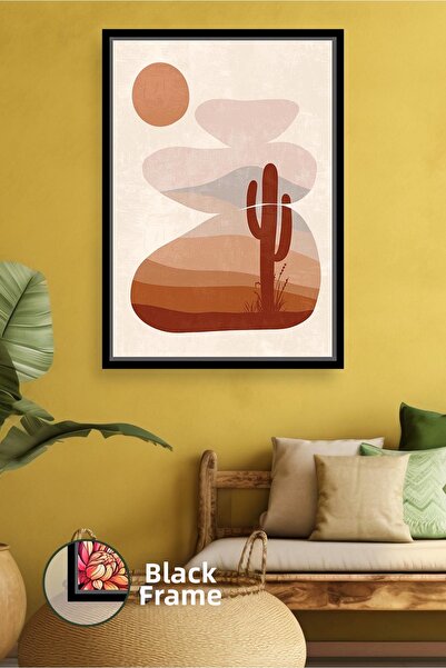 KOSS Dijital Tablou de pânză înrămat în stil bohemian, cu silueta de cactus ș...