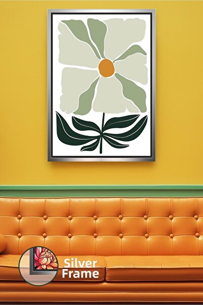 KOSS Dijital Πίνακας σε καμβά με κορνίζα σε πράσινο τόνο με μίνιμαλ φλοράλ ει...