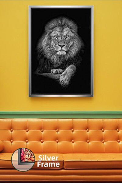 KOSS Dijital Portret de leu alb-negru, decor de perete puternic și carismatic...