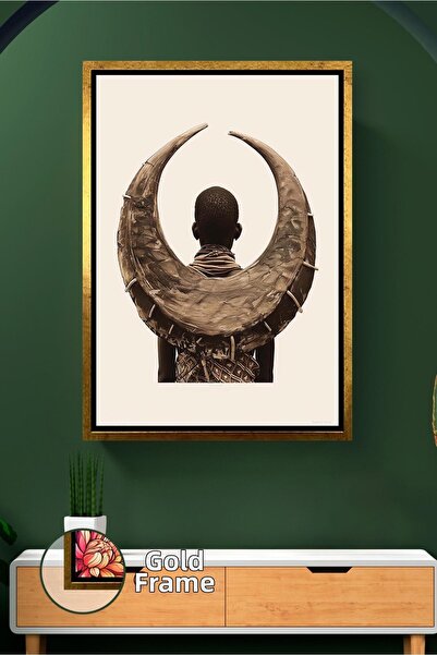 KOSS Dijital Cultură tribală africană, figură masculină cu detaliu de corn, a...