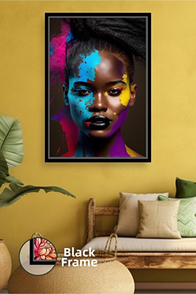 KOSS Dijital Portret de femeie africană, pictură colorată pe față, decor arti...