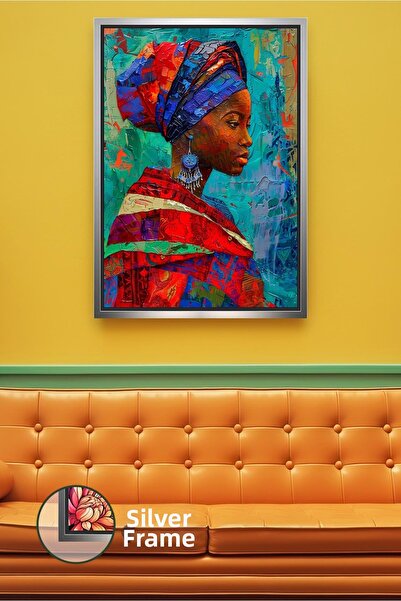 KOSS Dijital Portret de femeie africană cu eșarfă colorată, model etnic, figu...