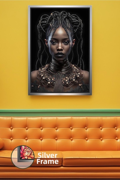 KOSS Dijital Πορτρέτο γυναίκας με μαύρο φόντο και πλεκτά μαλλιά Μοντέρνα διακ...