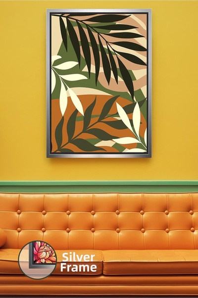 KOSS Dijital Tablou de pânză înrămat cu model de frunze de artă boemă, care o...