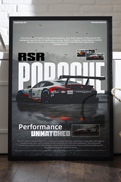 Duvarda Αφίσα Porsche 911 RSR με μαύρο ξύλινο πλαίσιο, διακοσμητικός πίνακας ...