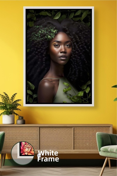 KOSS Dijital Portret de femeie cu frunze naturale, decor de perete calm pentr...
