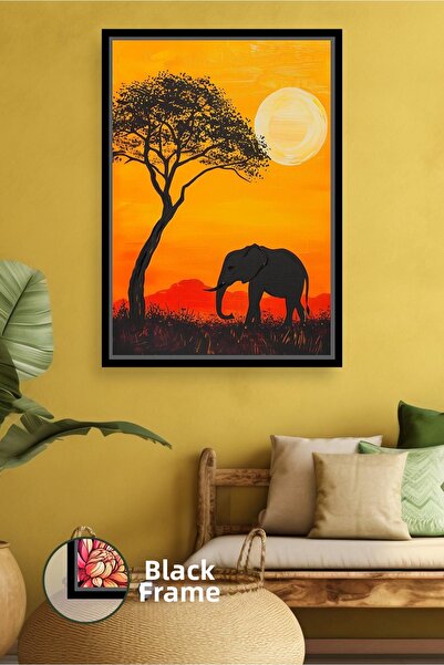 KOSS Dijital Figurină de elefant african, peisaj la apus de soare, natură, te...