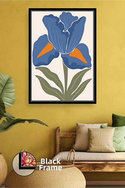 KOSS Dijital Μπλε λουλούδια εικονογράφηση Boho διακόσμηση τοίχου Πορτοκαλί λε...