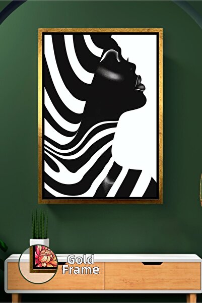 KOSS Dijital Portret de femeie africană alb-negru, model abstract cu dungi on...