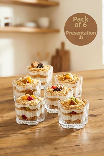 Porsima Flower 6-Piece Glass Pudding Dessert Ice Cream Breakfast Bowl Set Snack Magnolia-Magnolia Presentation Bowl