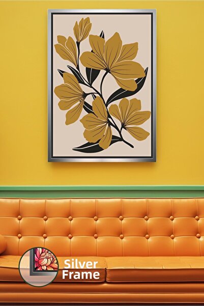 KOSS Dijital Pictură murală cu model de flori în tonuri de muștar, decor mode...