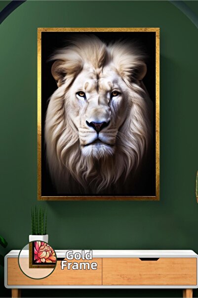 KOSS Dijital Pictură cu leu, model de animale în tonuri albe, decor modern pe...