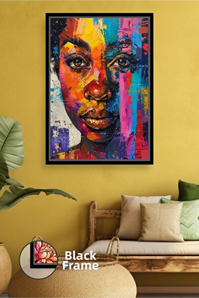 KOSS Dijital Πολύχρωμο πορτρέτο αφρικανικής γυναίκας σε καμβά με κορνίζα για ...