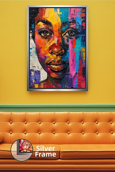 KOSS Dijital Πολύχρωμο πορτρέτο αφρικανικής γυναίκας σε καμβά με κορνίζα για ...