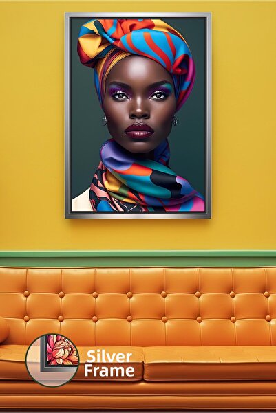 KOSS Dijital Portret de femeie cu o eșarfă colorată, ornament de perete pentr...