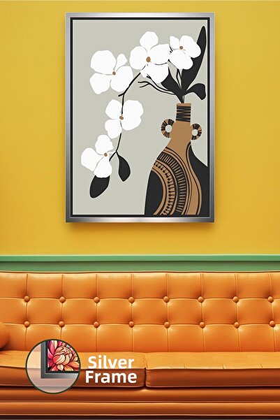 KOSS Dijital Vază boemă cu model de flori albe Decor de perete în stil boho, ...