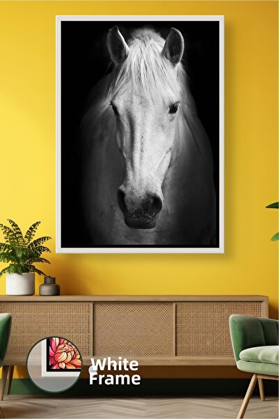 KOSS Dijital Cai alb Portret alb-negru Decor de perete cu animale puternice ș...