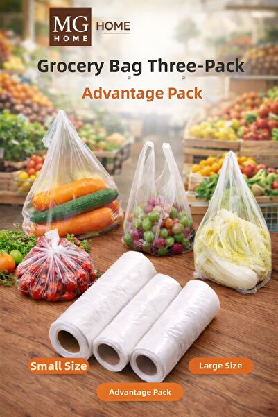 VENON 3 رولات 💜 كبير متوسط صغير 💜 أكياس تسوق شفافة للبقالة والفواكه والخضروات