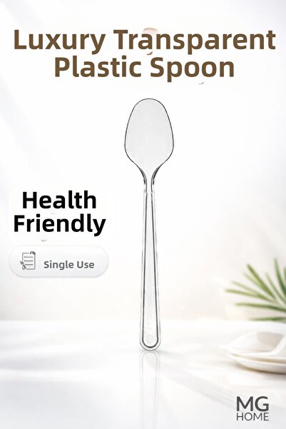 VENON 100 قطعة ملعقة 💚   بلاستيك شفاف عالي الجودة 🥄 ملعقة وشوكة فاخرة للاستخدام مرة واحدة خالية من مادة BPA 🥄