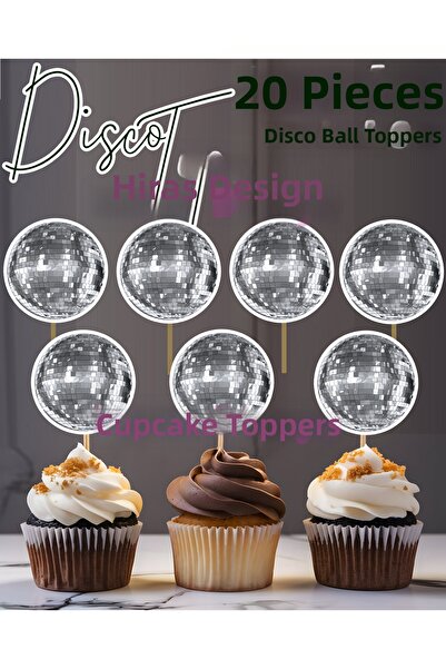 Hiras Dizayn 20 Pieces Disco Ball Glittery Appearance Cupcake Picks - Cake - Cookie Decorations with 20 Pieces Toothpicks