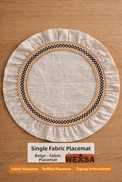 WEXSA 100% Cotton Woven Embroidered Frilled Placemat Washed Ethnic Pattern Vi...