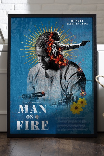 Duvarda Poster cu ramă din lemn negru Man on Fire Gazap Ateşi, pictură murală...
