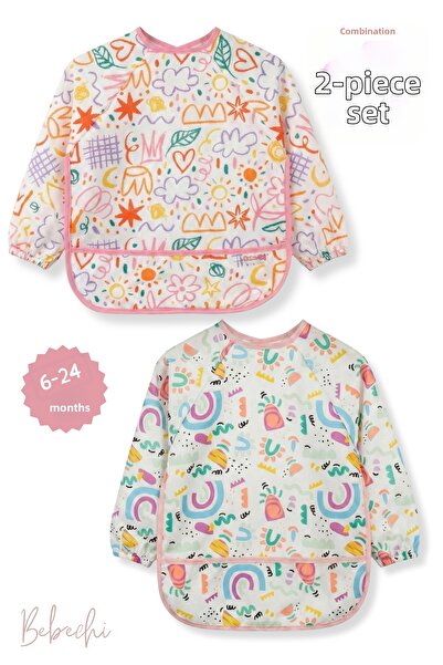 Bebechi قطعتان من مريلة الأطفال طويلة الأكمام ذات نمط يمكن ارتداؤها ومقاومة ل...