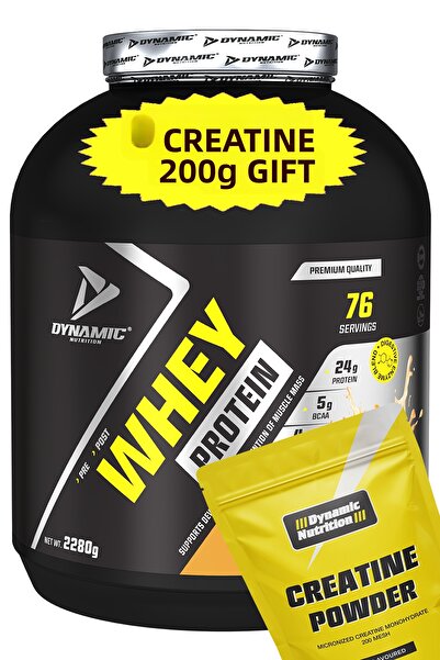 Dynamic Nutrition Whey Protein Powder 2280 g + Creatine 200 g Gift - 76 Servings - Biscuits - with Digestive Enzyme Added
