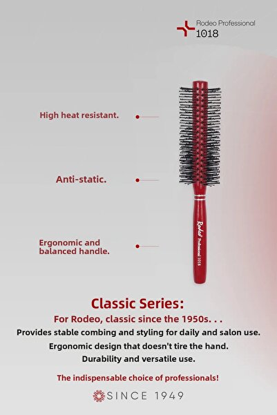 RODEO 1018 Hair Brush Blow Drying, Combing, Styling - Heat Resistant, Anti-Frizz