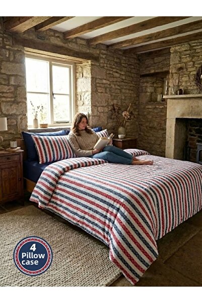 CAQQA Rednavi Collection Double Duvet Cover Set |   4 Pillowcases |   Fitted Sheet