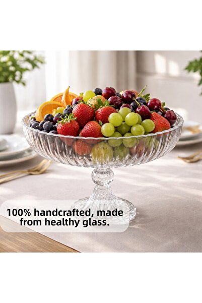 Glamis Selen Concept Linea Damla Model Footed Handmade Glass Salad and Fruit Bowl Single
