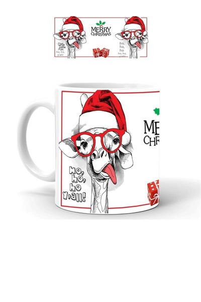 Mio Life كوب أبيض من السيراميك مطبوع بتصميم زرافة رأس السنة الجديدة