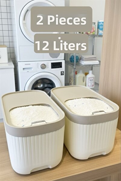 Amentes 2 Apex Cream 12-Liter Detergent Containers with Sliding Lids - Wheele...