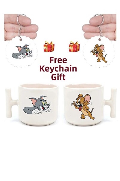 Mio Life طقم كوبين عزيزي لاف بطبعات توم وجيري مصنوع يدويًا بمقبض