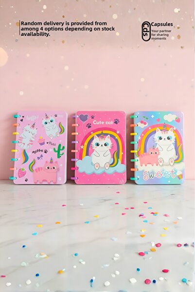 caps office 1Pc Cute Cat Themed Circle Bound Lined 160 Pages Cute A5 Size Not...