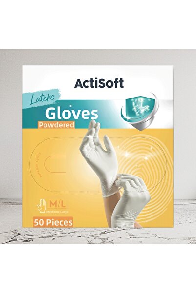 actisoft قفازات لاتكس مسحوقة مقاس M-L، عبوة من 50 قفازًا