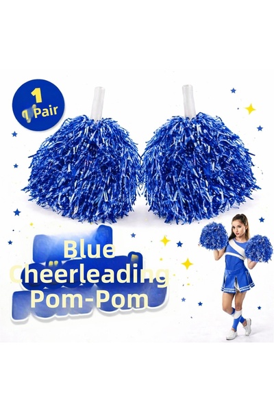 Epilons 1 Pair of Blue School Performance Pom Poms Extra Full Metallic Cheerl...