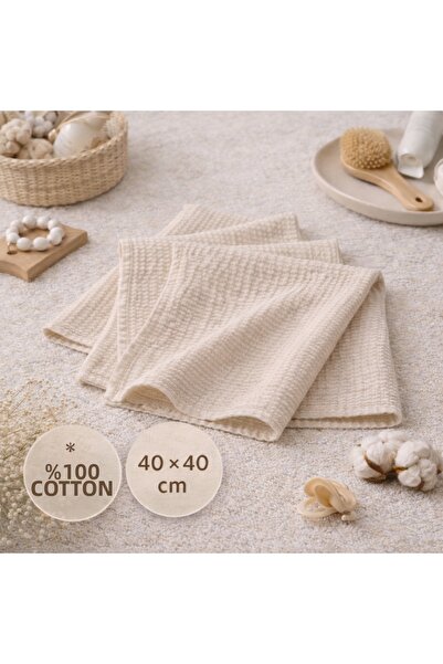NazeninHome Muslin 3-Piece Cloth 100% Cotton 40 X 40 cm Beige