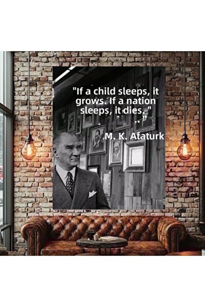özkacar TABLIE PE PÂSLĂ NEGRU-ALB CU CITATUL ATATURK, DECOR PENTRU CASĂ, PERE...