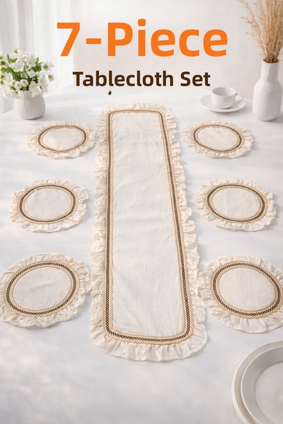 WEXSA Embroidered Dowry Set 7 Pieces American Service Ruffled Runner and Plac...