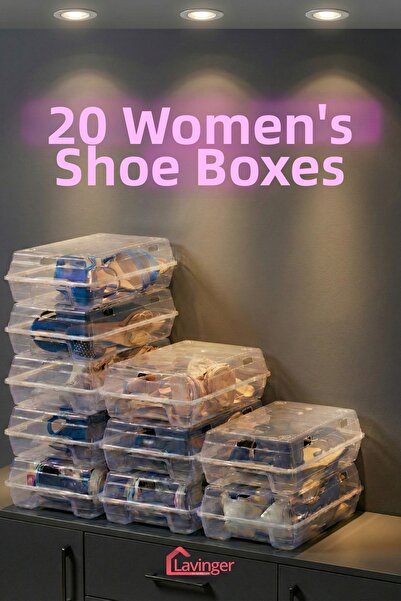 Lavinger Ev Gereçleri 20 قطعة صندوق أحذية نسائي - منظم أحذية شفاف وصندوق تخزي...